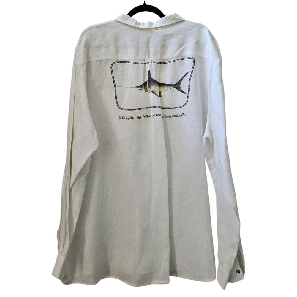 Puro Lino Mens sz XXL 100% Linen White Sword Print Button Long Sleeve Italy NWOT